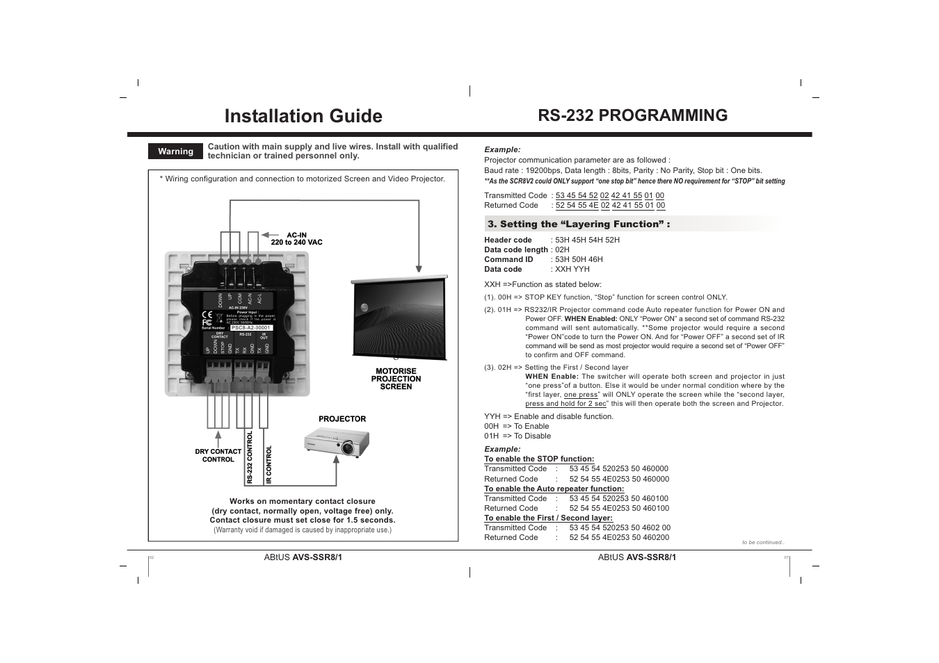 Installation guide, Rs-232 programming | ABtUS AVS-SSR8/1-1 User Manual | Page 2 / 4