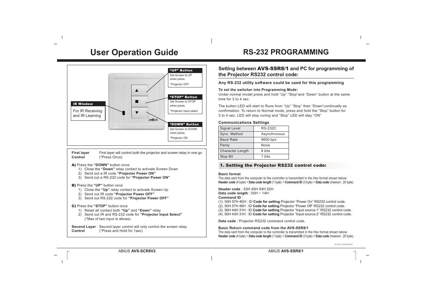 User operation guide, Rs-232 programming | ABtUS AVS-SSR8/1-1 User Manual | Page 3 / 4