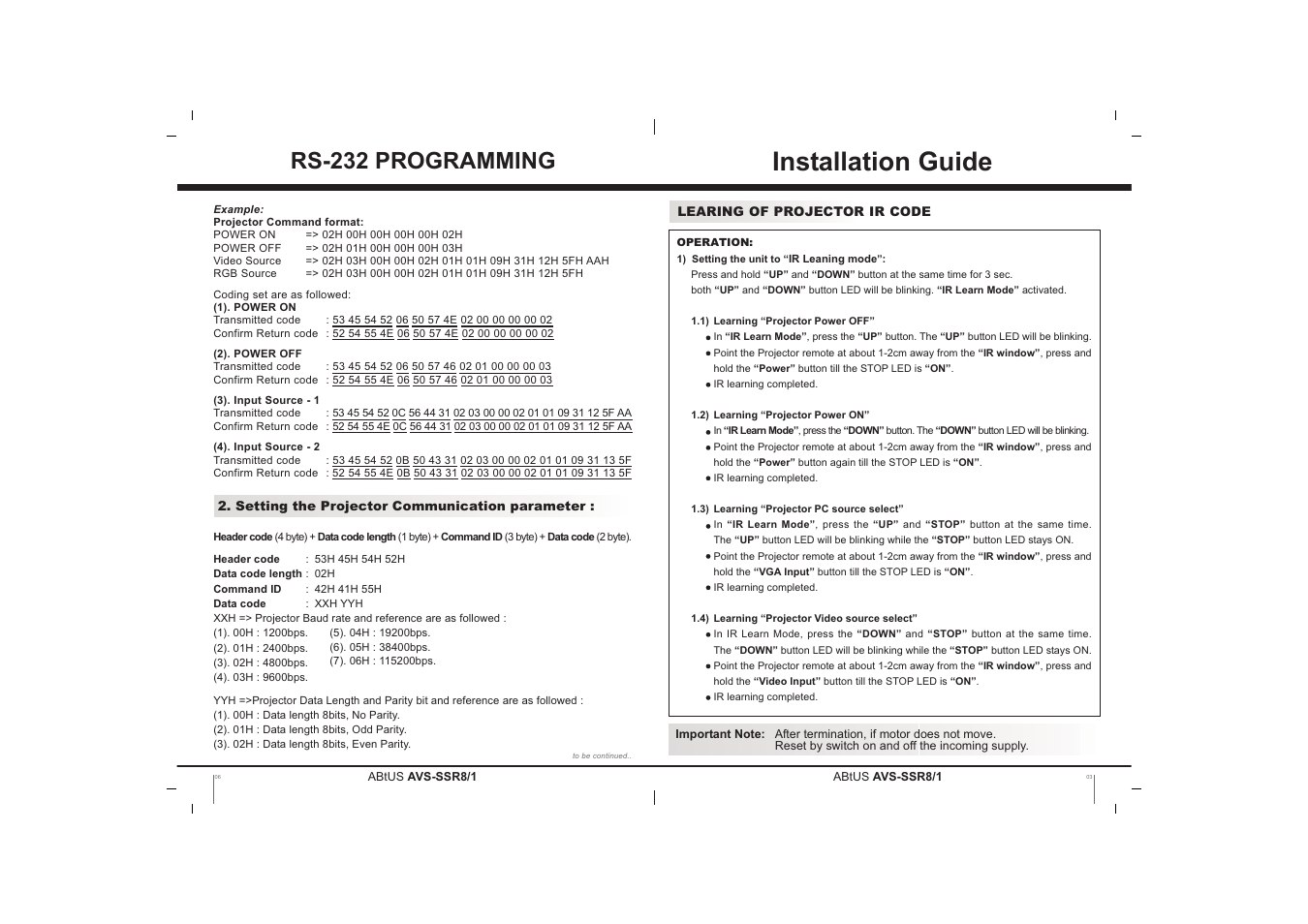 Installation guide, Rs-232 programming | ABtUS AVS-SSR8/1-1 User Manual | Page 4 / 4