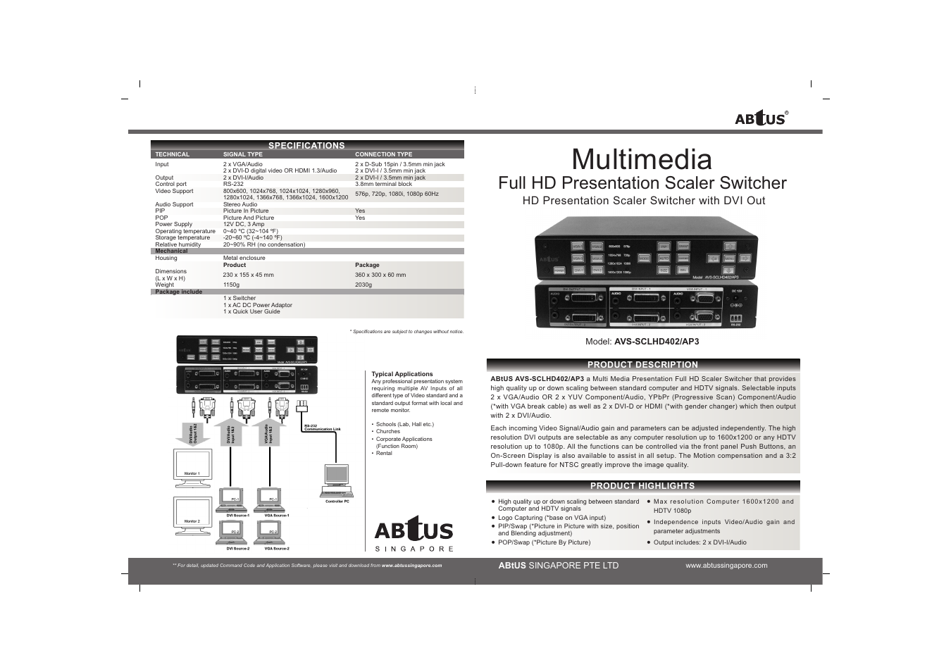 ABtUS AVS-SCLHD402/AP3 User Manual | 2 pages