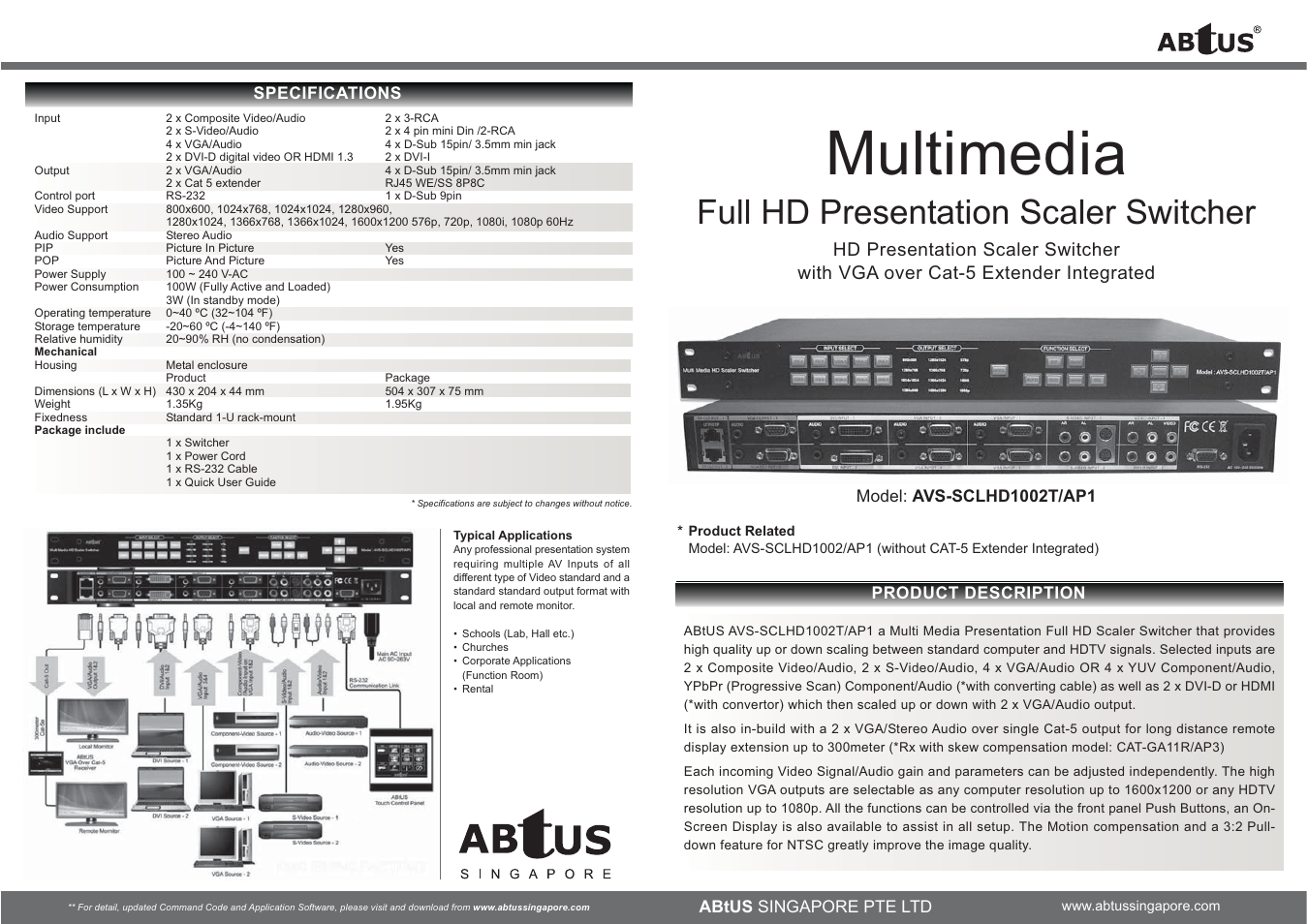 ABtUS AVS-SCLHD1002T/AP1 User Manual | 2 pages