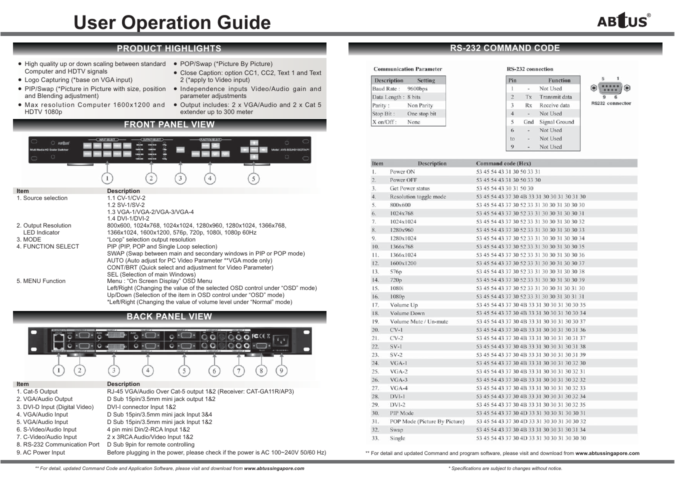 User operation guide | ABtUS AVS-SCLHD1002T/AP1 User Manual | Page 2 / 2