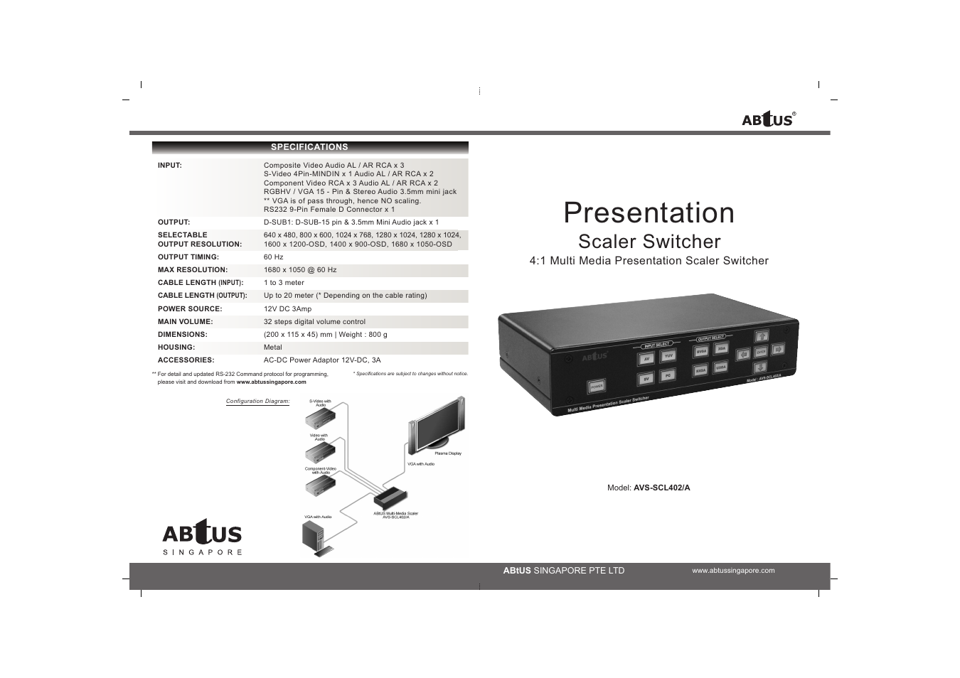 ABtUS AVS-SCL402/A User Manual | 4 pages