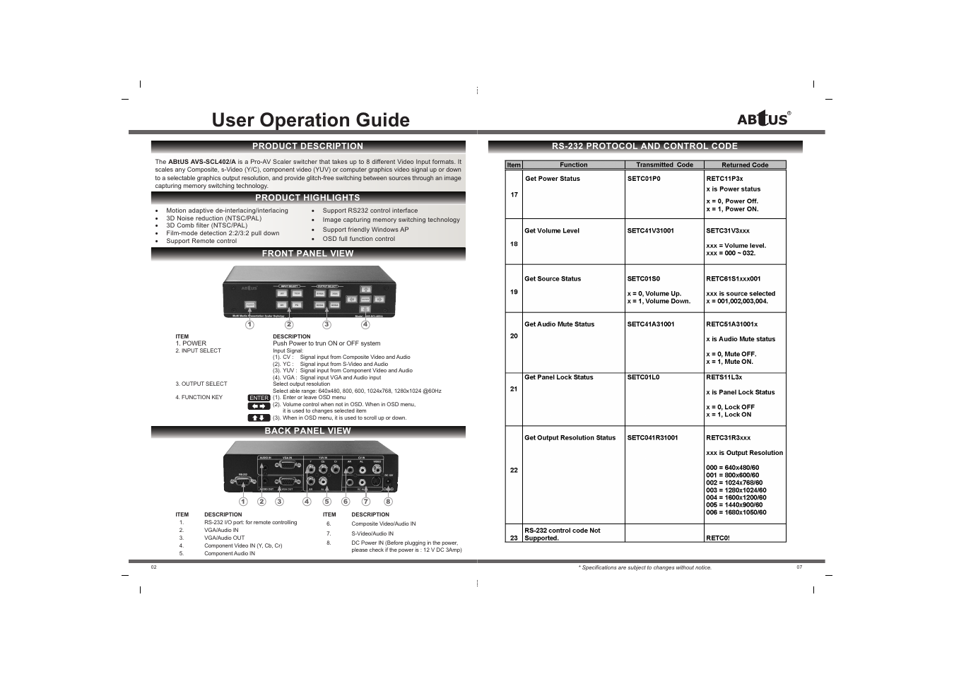 User operation guide | ABtUS AVS-SCL402/A User Manual | Page 2 / 4