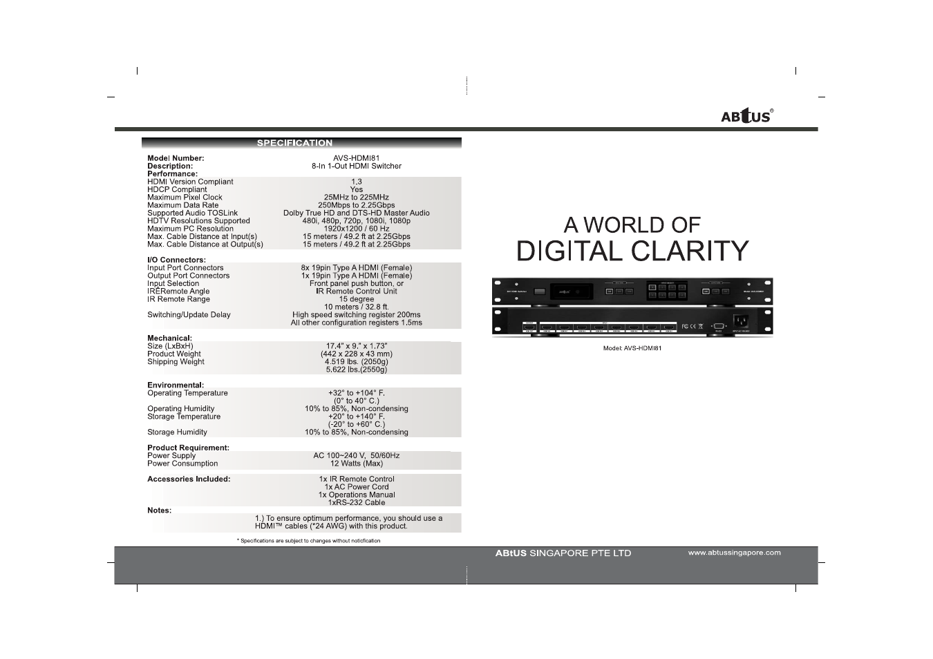 ABtUS AVS-HDMI81 User Manual | 4 pages