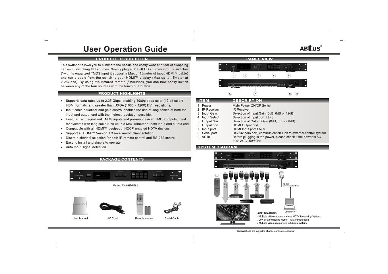 ABtUS AVS-HDMI81 User Manual | Page 2 / 4