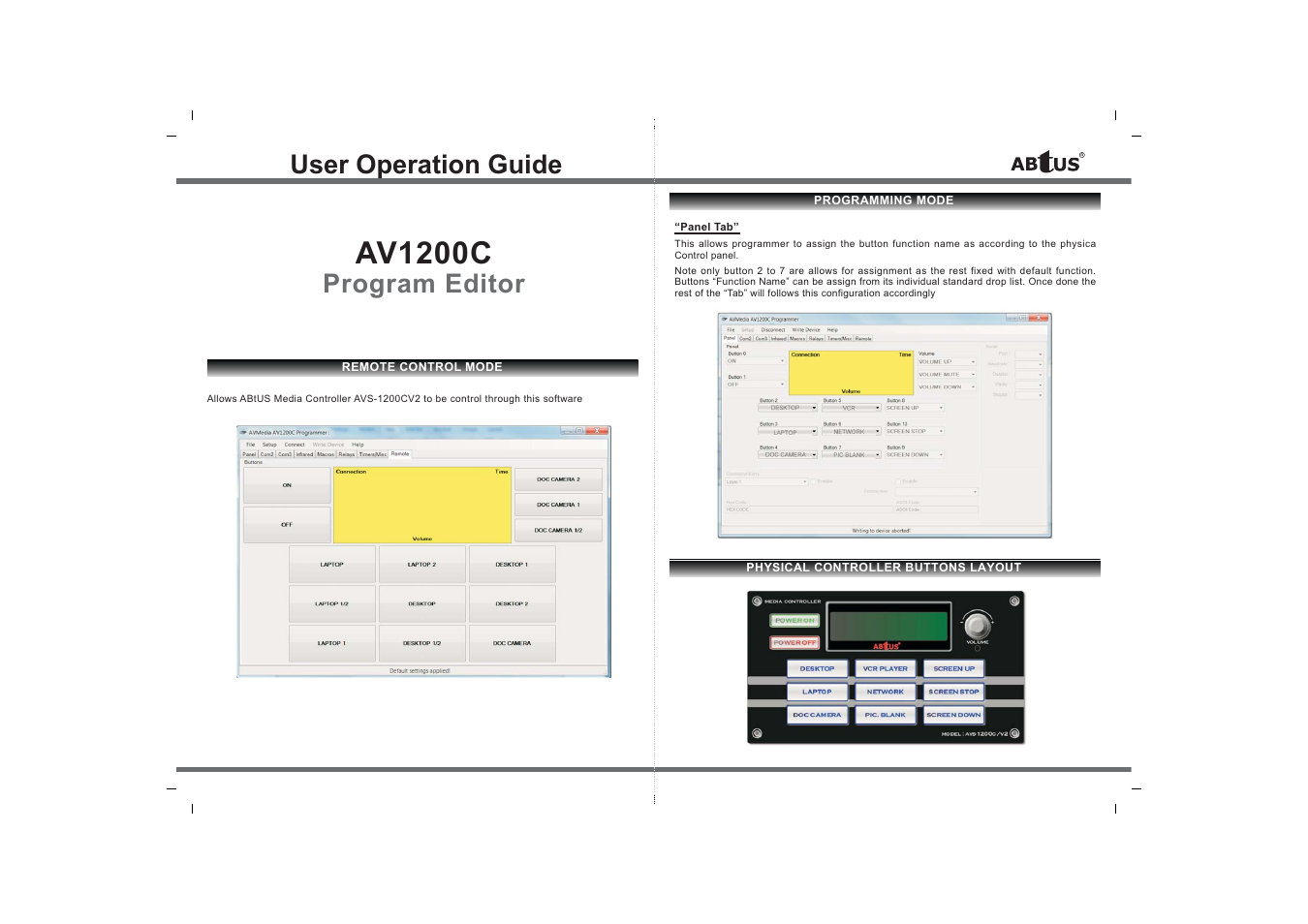 Av1200c, User operation guide, Program editor | ABtUS AVS-1200CV2 User Manual | Page 3 / 8