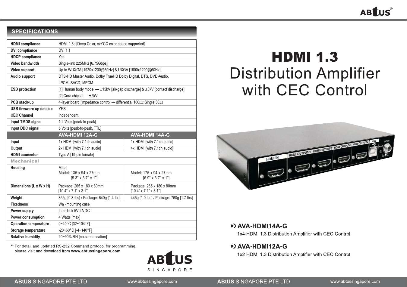 ABtUS AVA-HDMI 14A-G User Manual | 2 pages