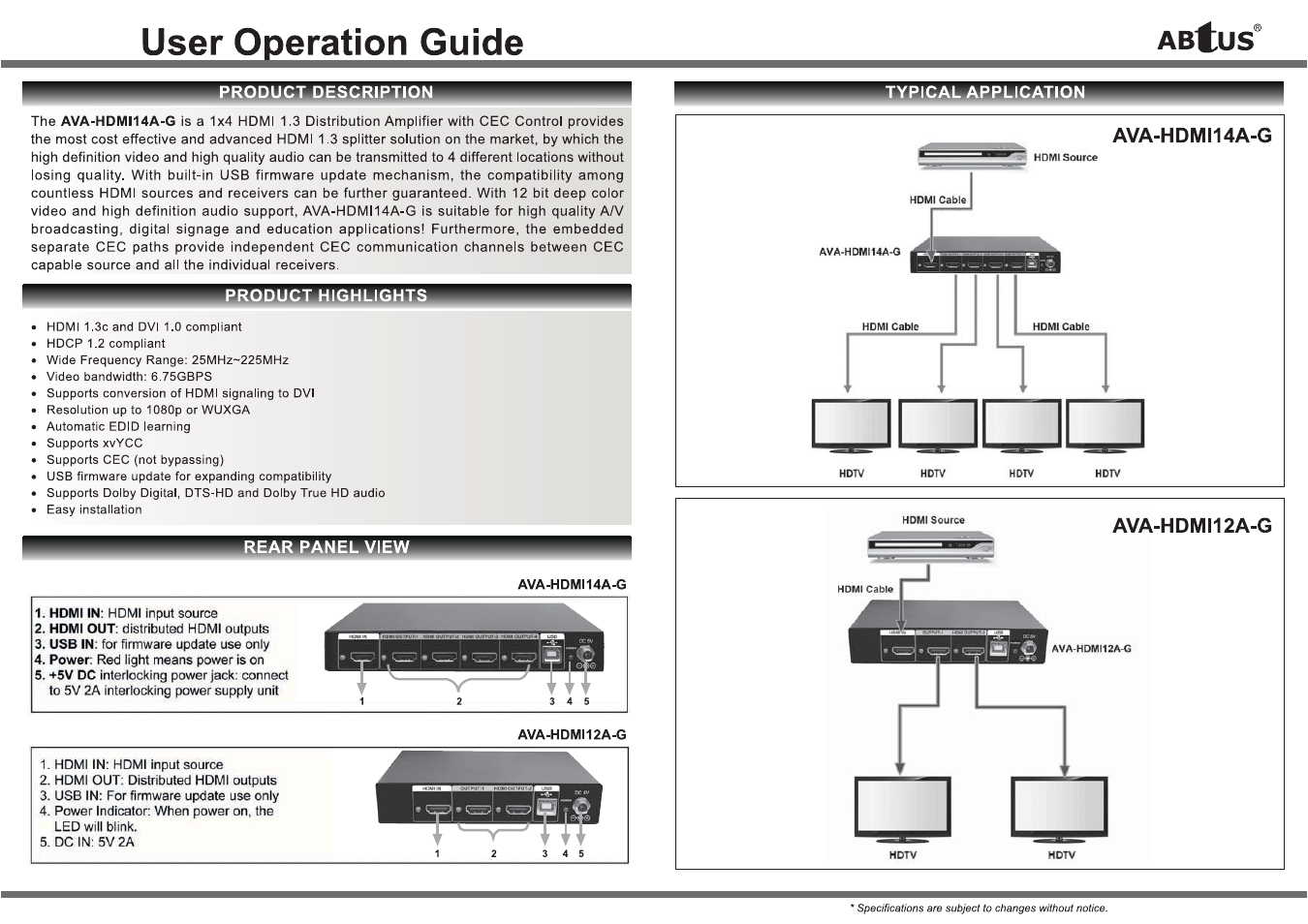 ABtUS AVA-HDMI 14A-G User Manual | Page 2 / 2