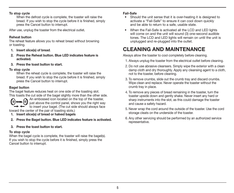 Cleaning and maintenance | Cuisinart CPT-440 User Manual | Page 5 / 9