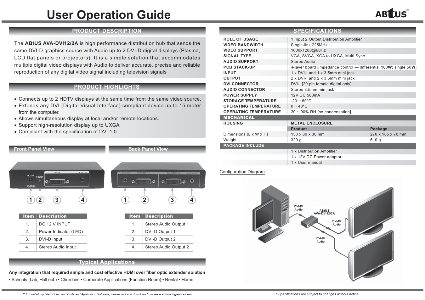 User operation guide | ABtUS AVA-DVI12/2A User Manual | Page 2 / 2