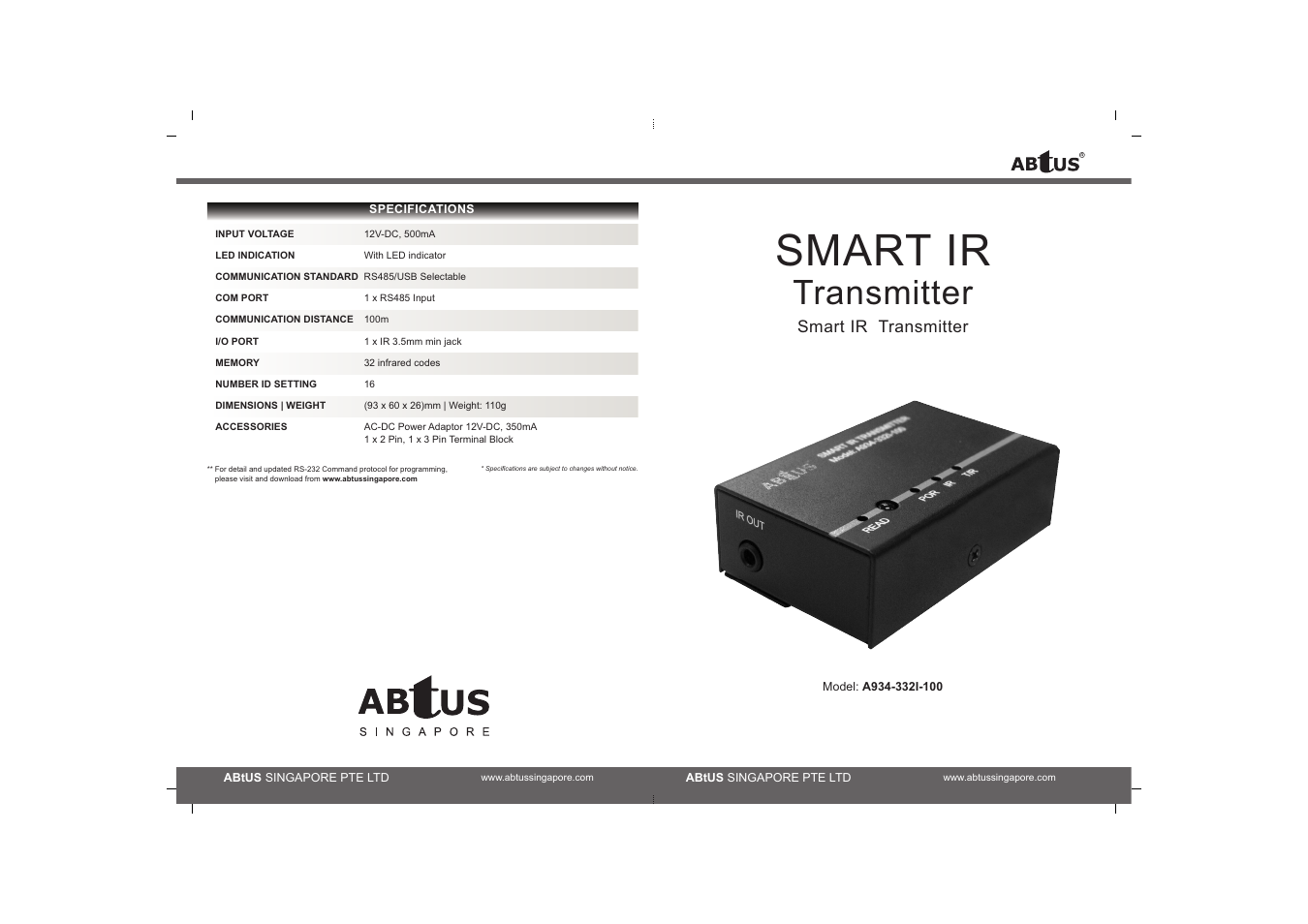 ABtUS A934-302I-100 User Manual | 2 pages