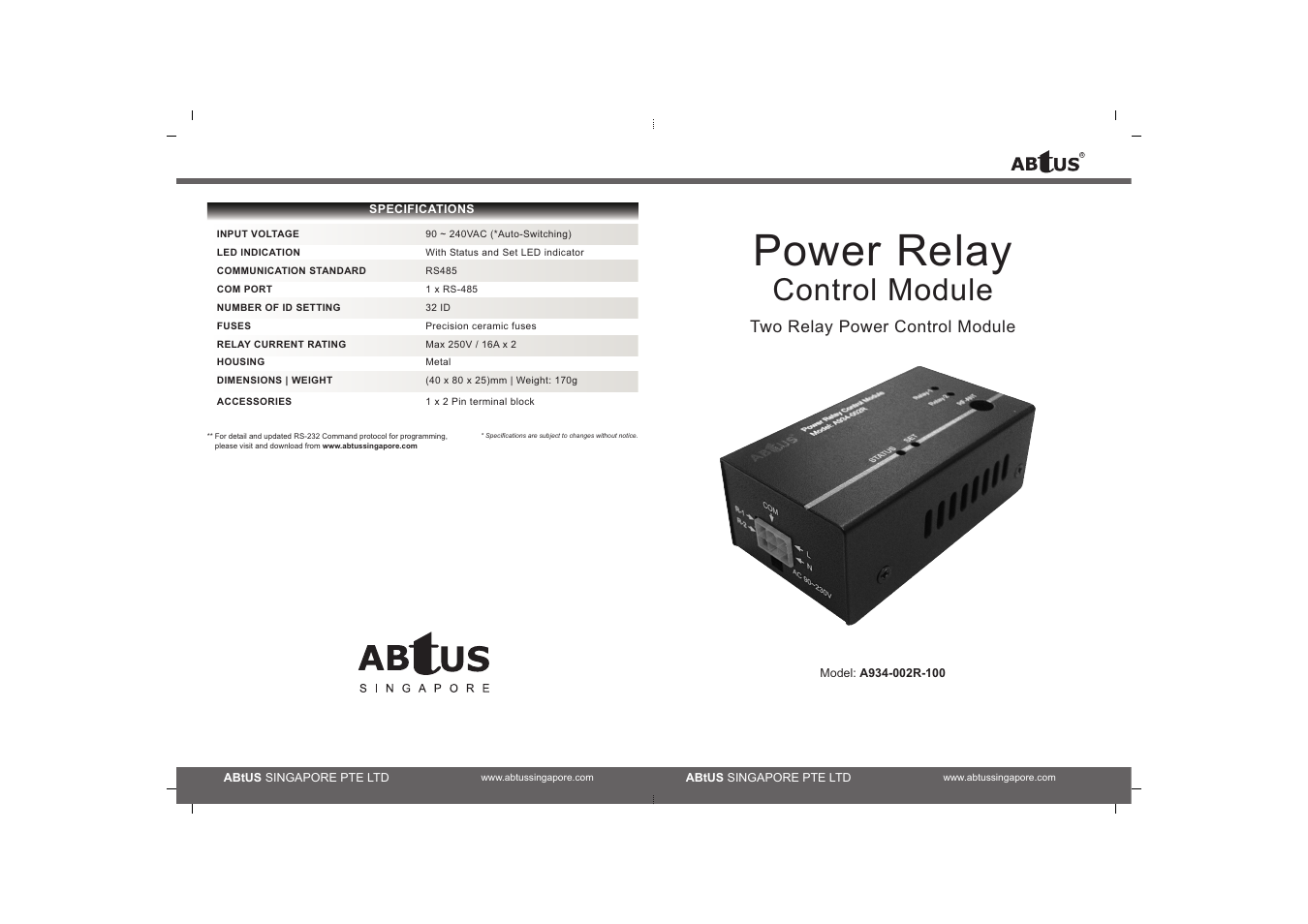 ABtUS A934-002R-100 User Manual | 2 pages