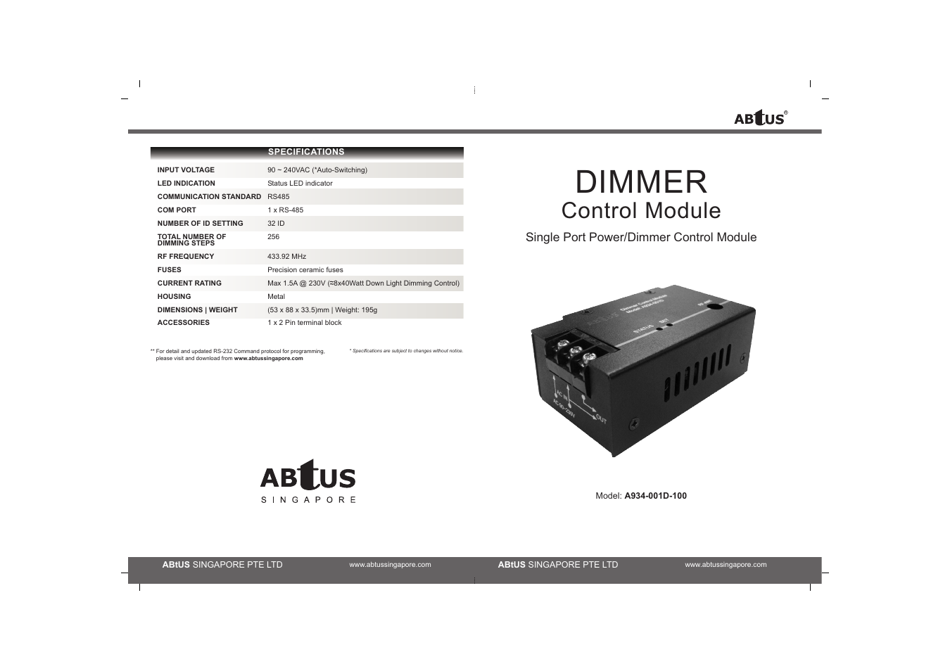 ABtUS A934-001D-100 User Manual | 2 pages