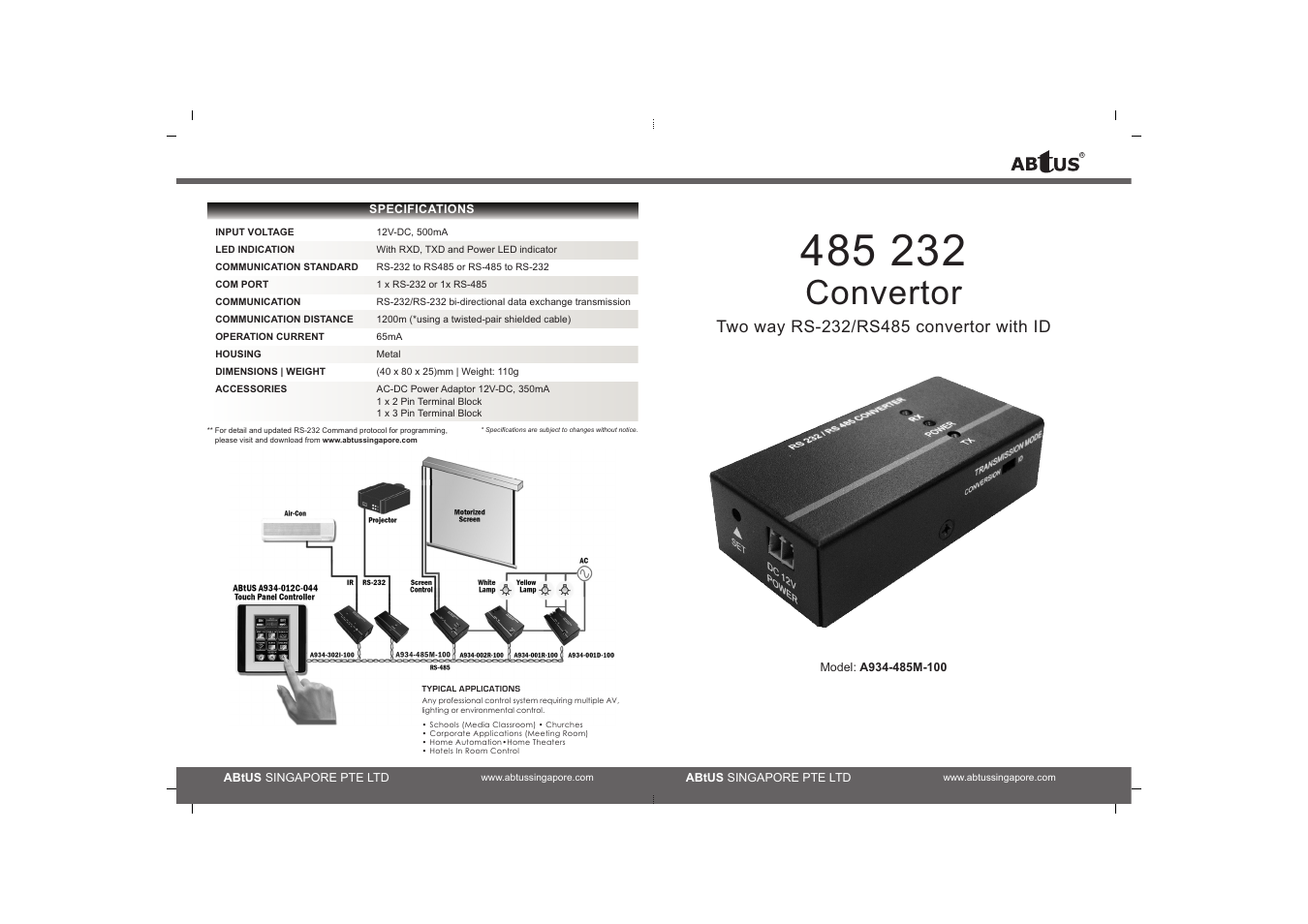 ABtUS 485 CONVERTER (A934-485M-100) User Manual | 2 pages