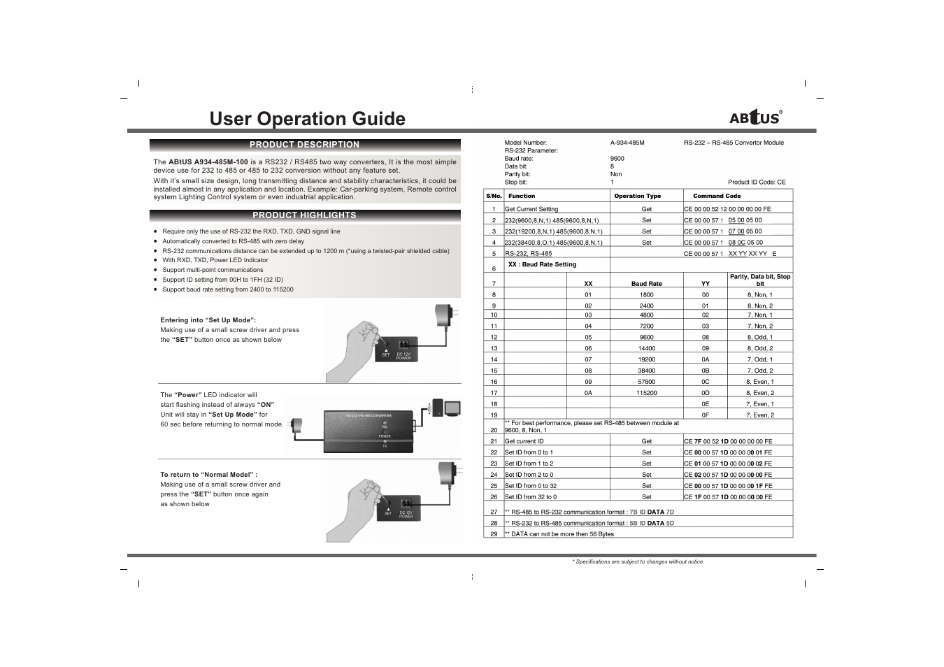 User operation guide | ABtUS 485 CONVERTER (A934-485M-100) User Manual | Page 2 / 2