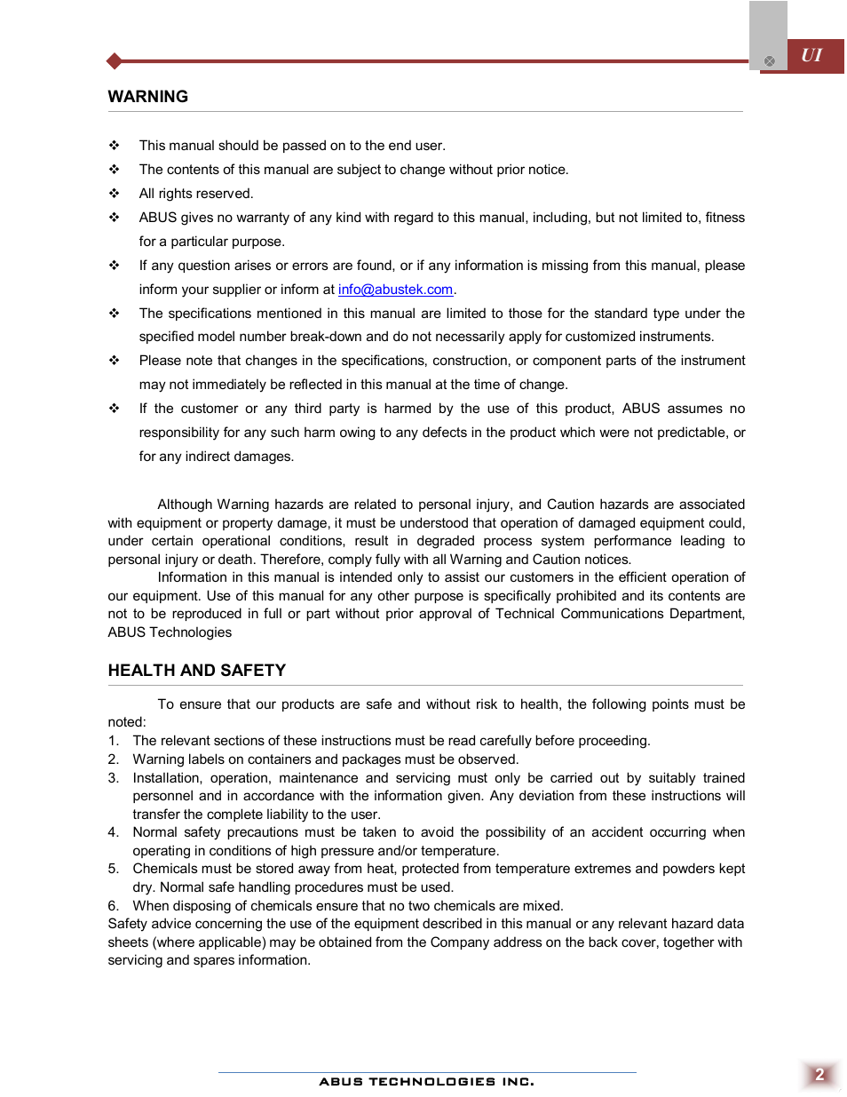 ABUS Technologies UI Series of Big Digit Process Indicator User Manual | Page 2 / 10