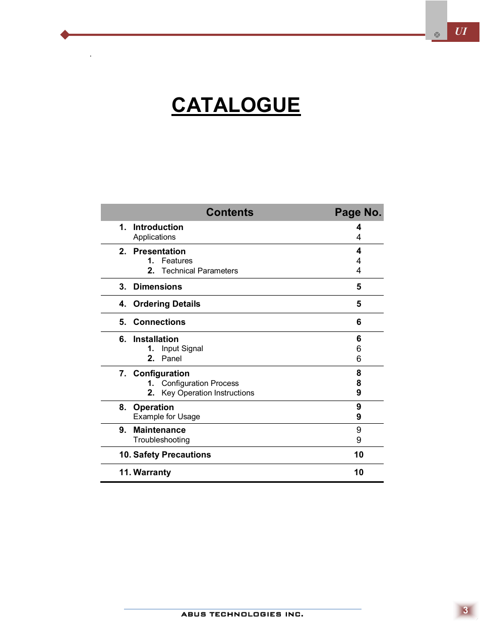Catalogue | ABUS Technologies UI Series of Big Digit Process Indicator User Manual | Page 3 / 10
