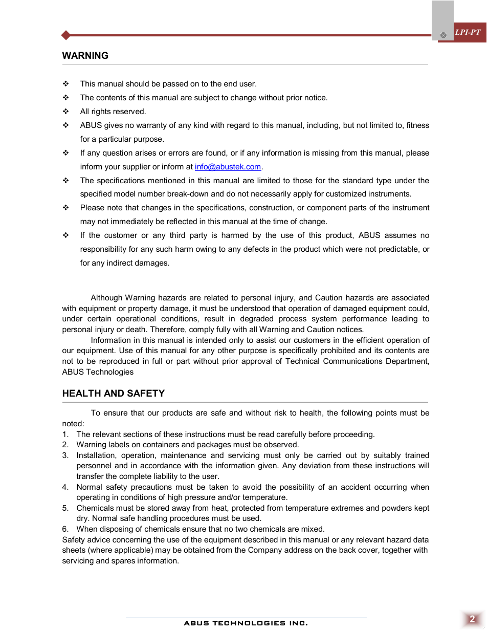 ABUS Technologies LPI-PT Loop Powered Indicator User Manual | Page 2 / 10