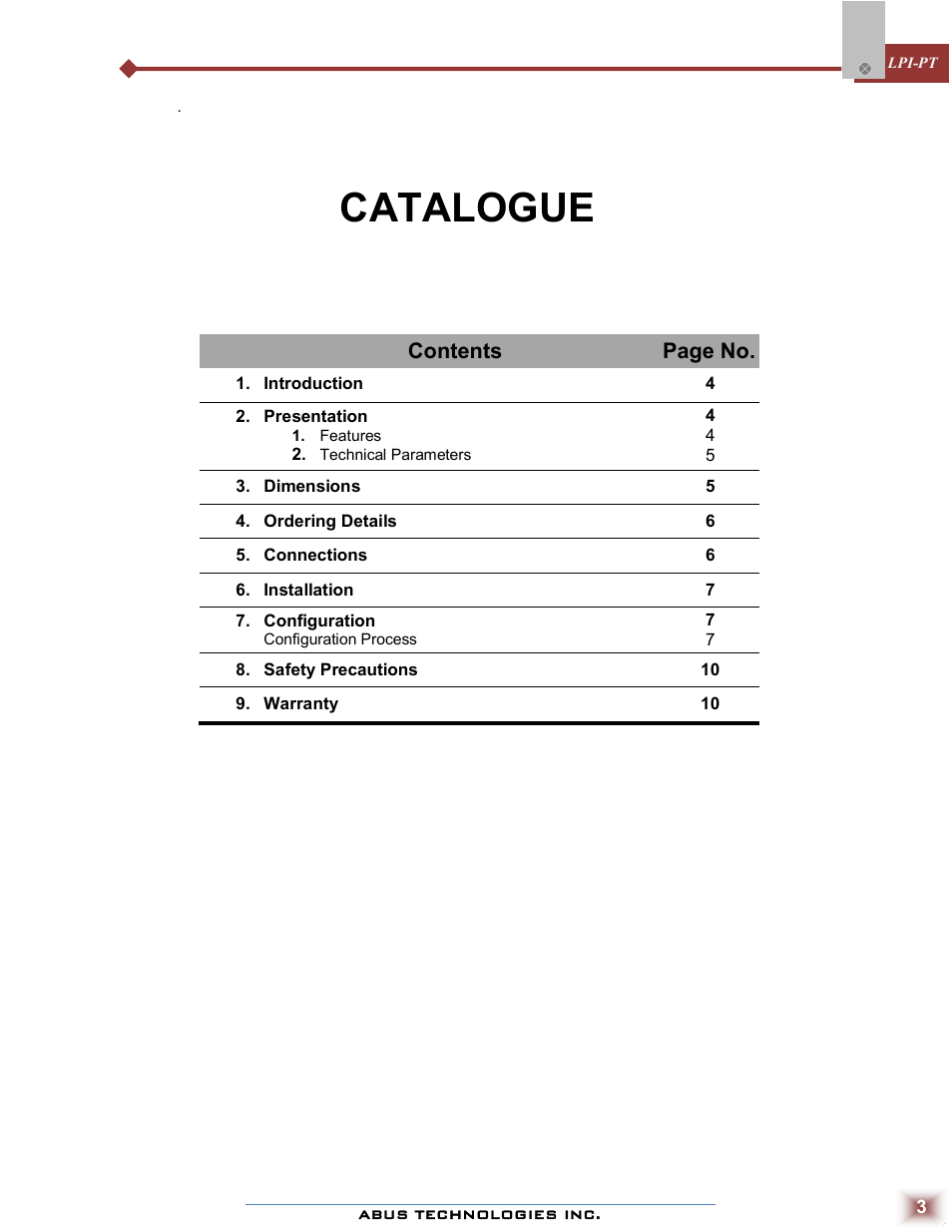 Catalogue | ABUS Technologies LPI-PT Loop Powered Indicator User Manual | Page 3 / 10