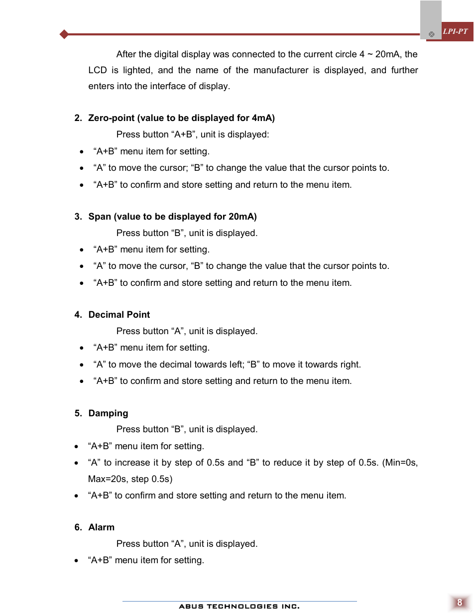 ABUS Technologies LPI-PT Loop Powered Indicator User Manual | Page 8 / 10