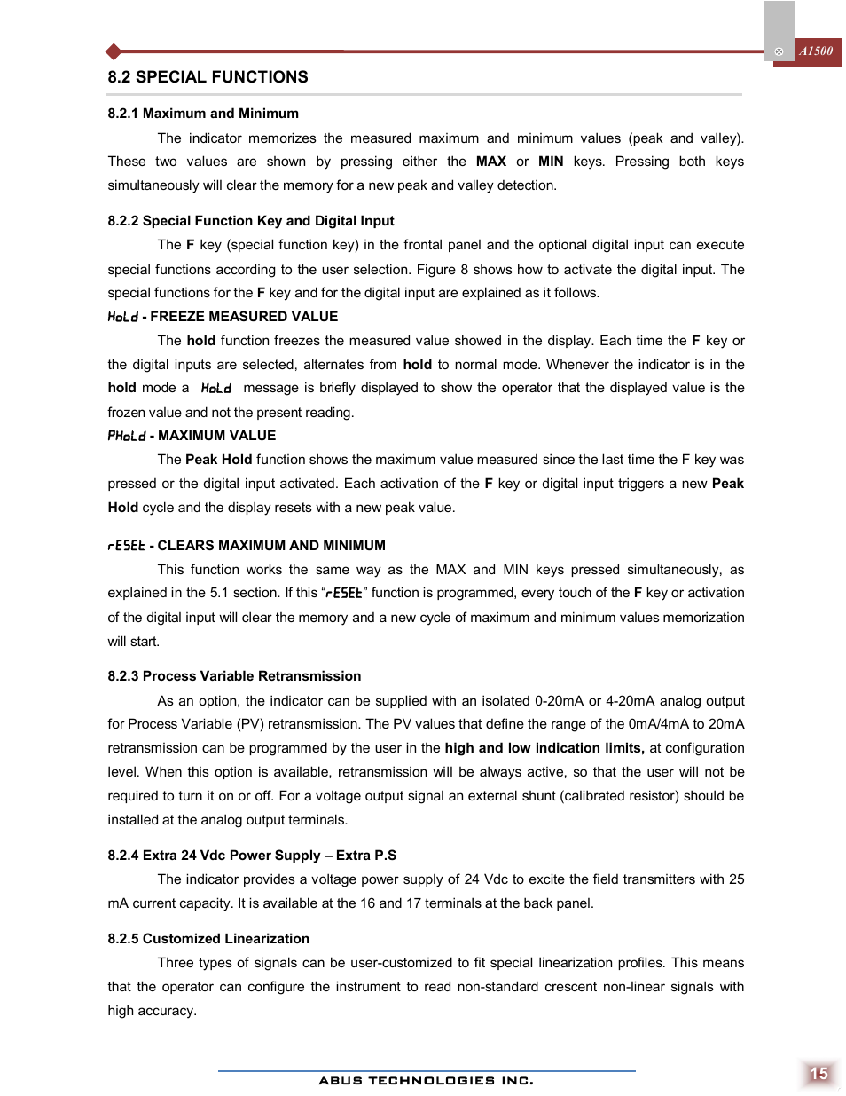 ABUS Technologies A1500 Universal Process Indicator User Manual | Page 15 / 17