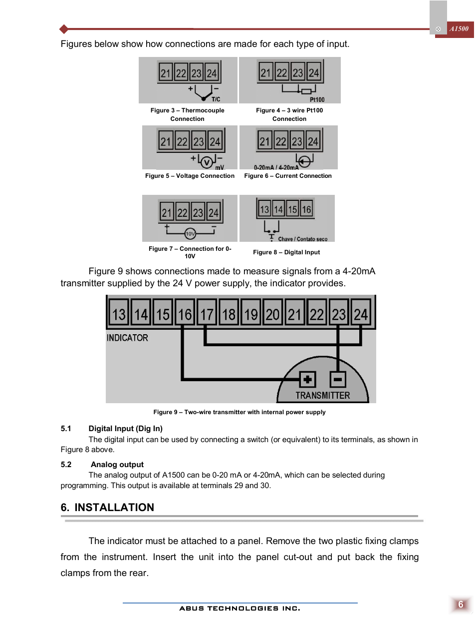 Installation | ABUS Technologies A1500 Universal Process Indicator User Manual | Page 6 / 17