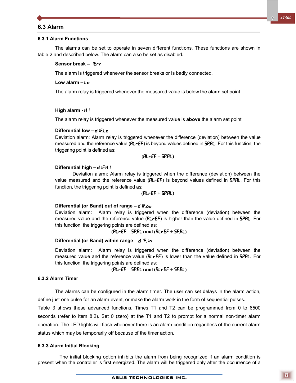 ABUS Technologies A1500 Universal Process Indicator User Manual | Page 8 / 17