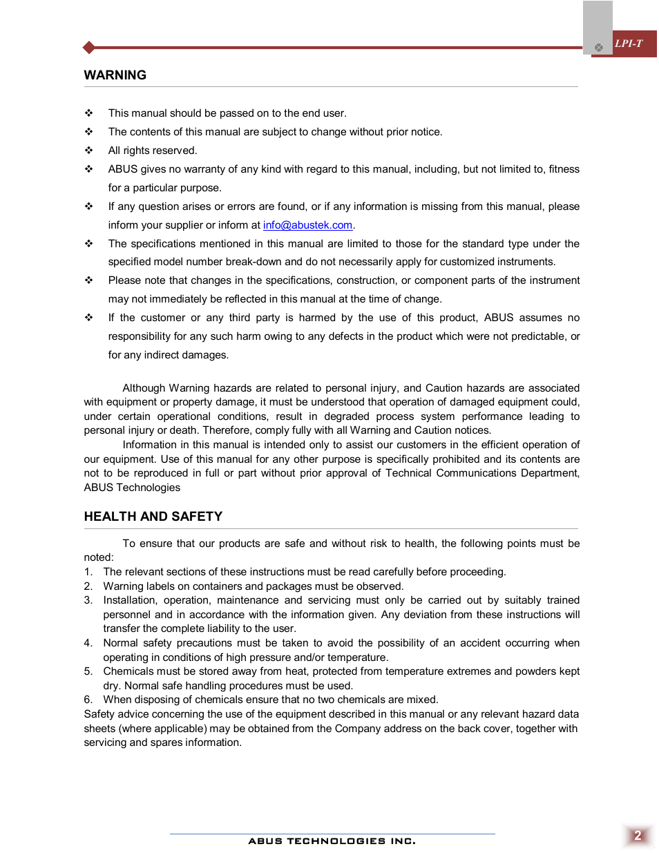 ABUS Technologies LPI-T Loop Powered Indicator User Manual | Page 2 / 10