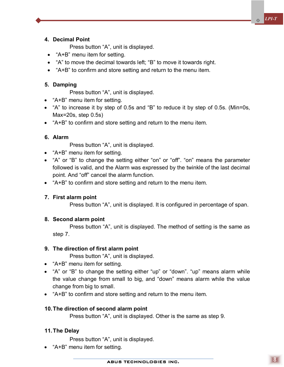 ABUS Technologies LPI-T Loop Powered Indicator User Manual | Page 8 / 10
