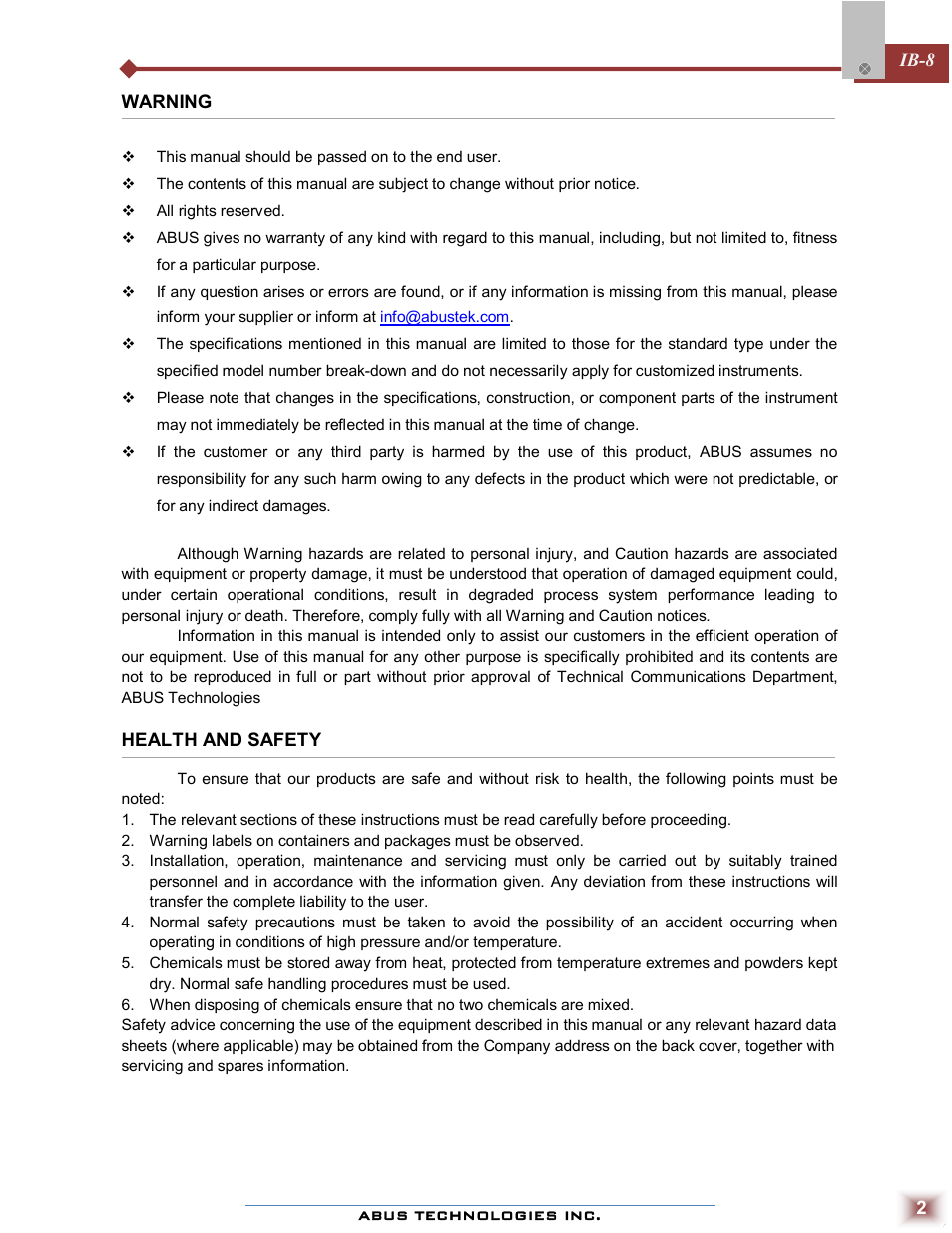 ABUS Technologies IB - 8 Universal Indicator / Controller User Manual | Page 2 / 10