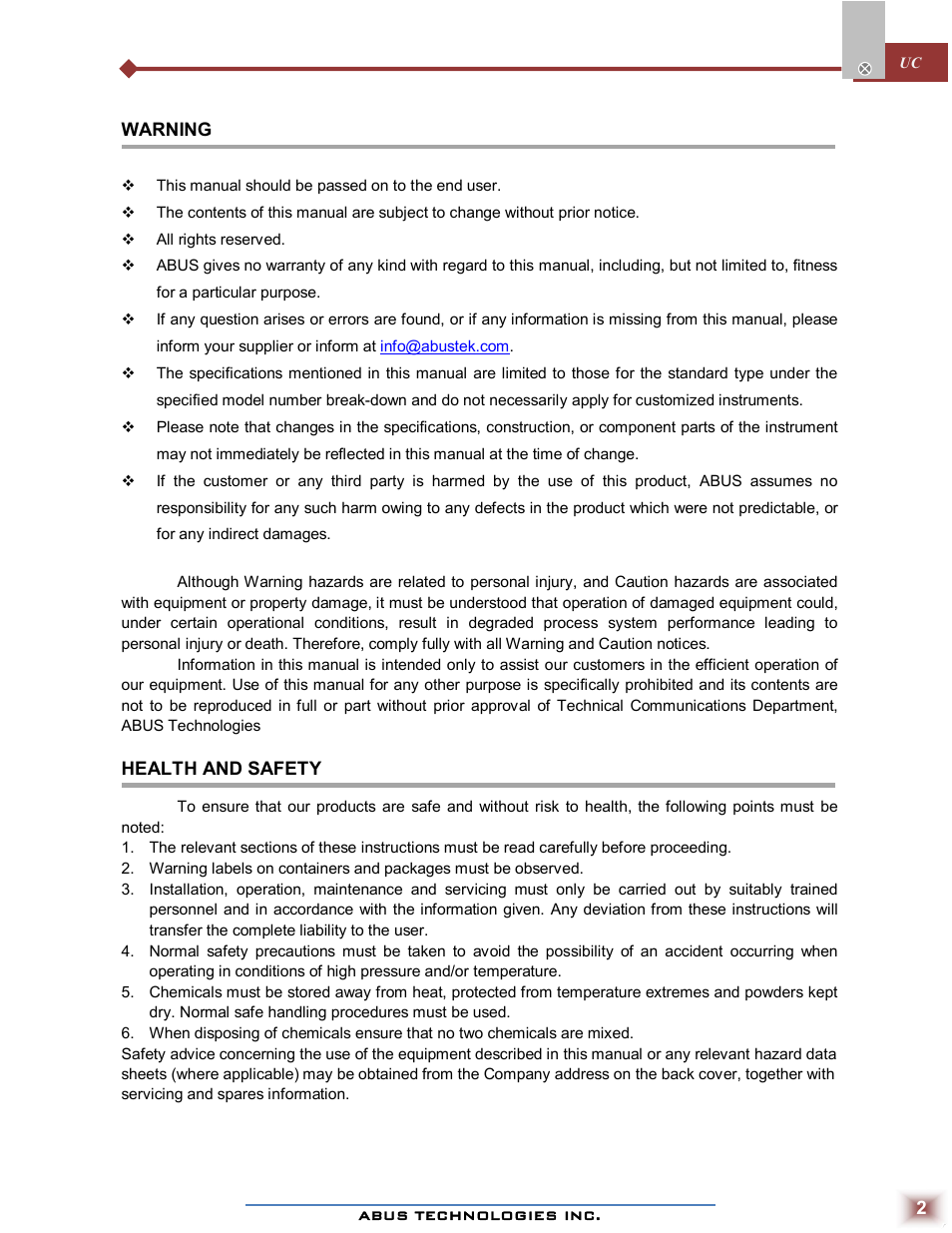 ABUS Technologies UC Series Universal Process Controller User Manual | Page 2 / 10