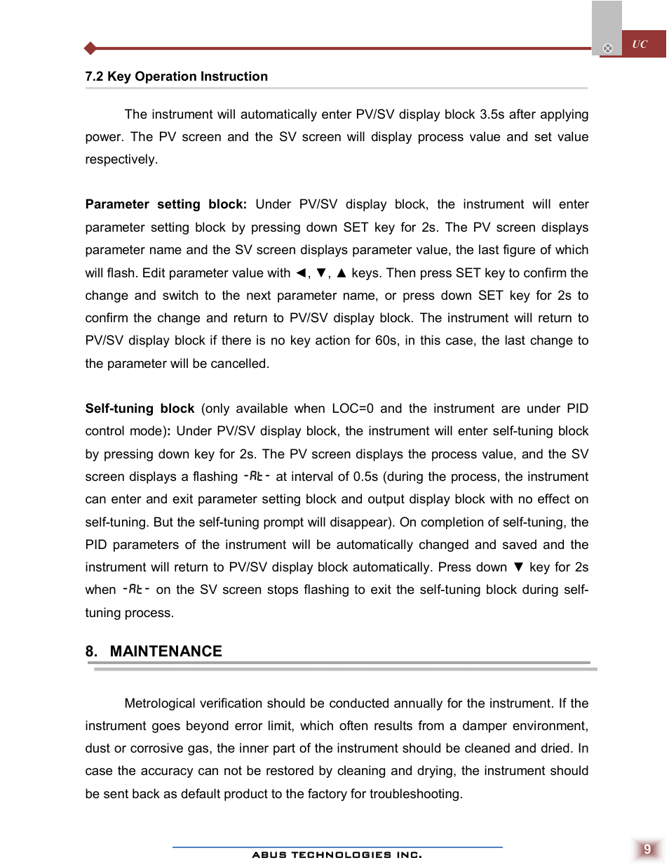 Maintenance | ABUS Technologies UC Series Universal Process Controller User Manual | Page 9 / 10