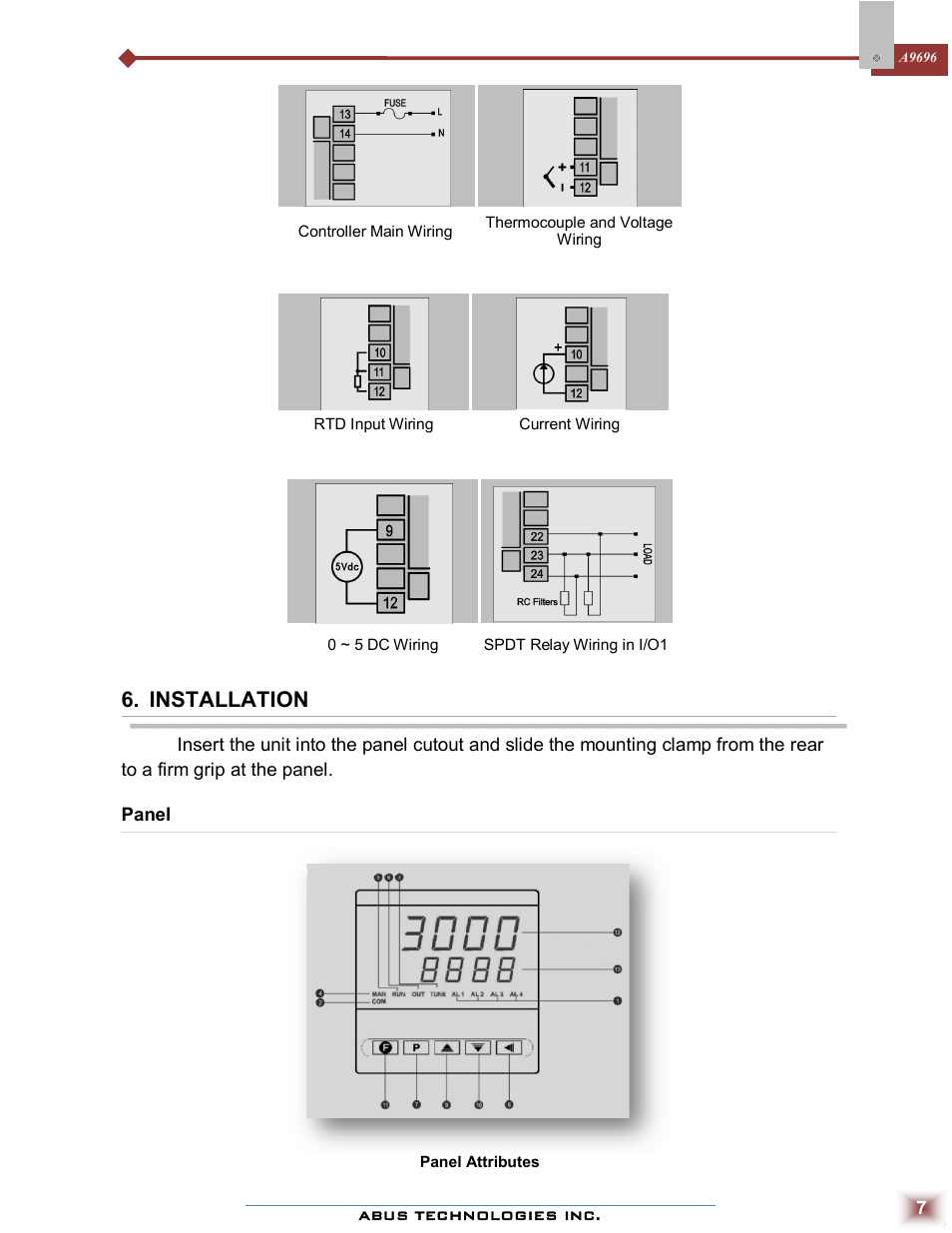 Installation | ABUS Technologies A9696 Series Universal Controller User Manual | Page 7 / 22