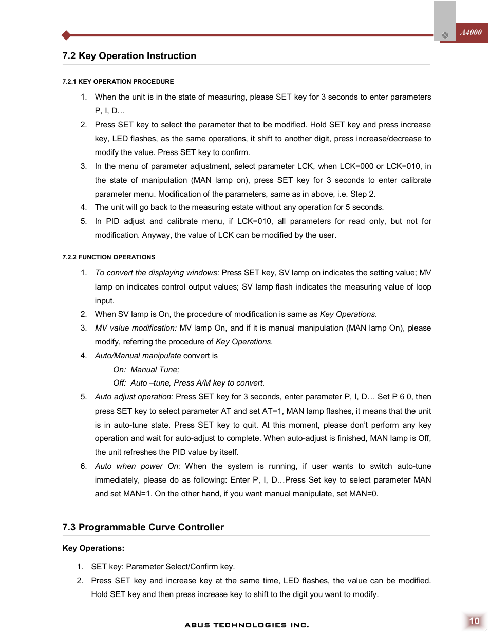 ABUS Technologies A4000 Series Universal Controller User Manual | Page 10 / 16