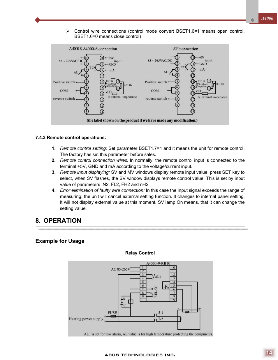 Operation | ABUS Technologies A4000 Series Universal Controller User Manual | Page 14 / 16