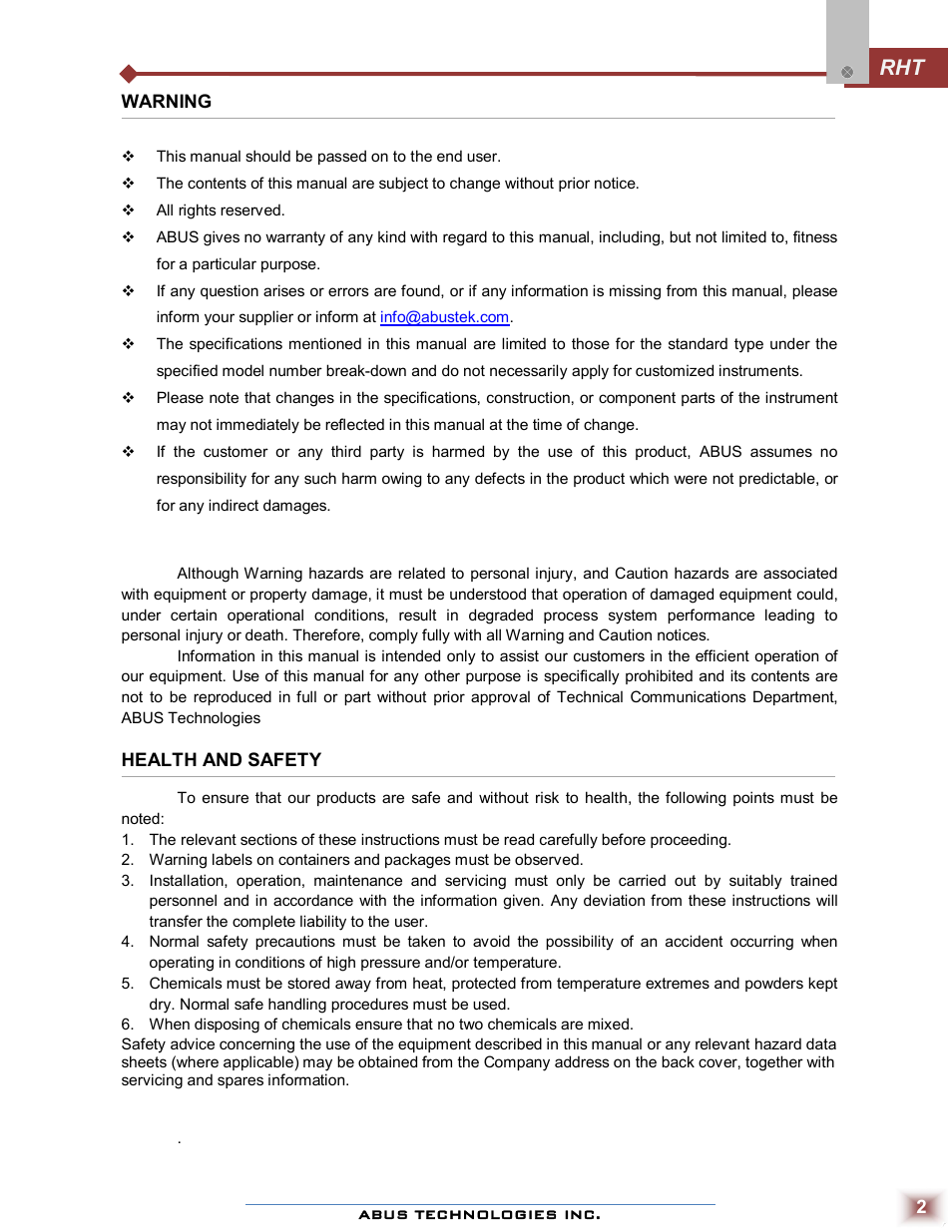 ABUS Technologies RHT WM with LCD Датчики User Manual | Page 2 / 12