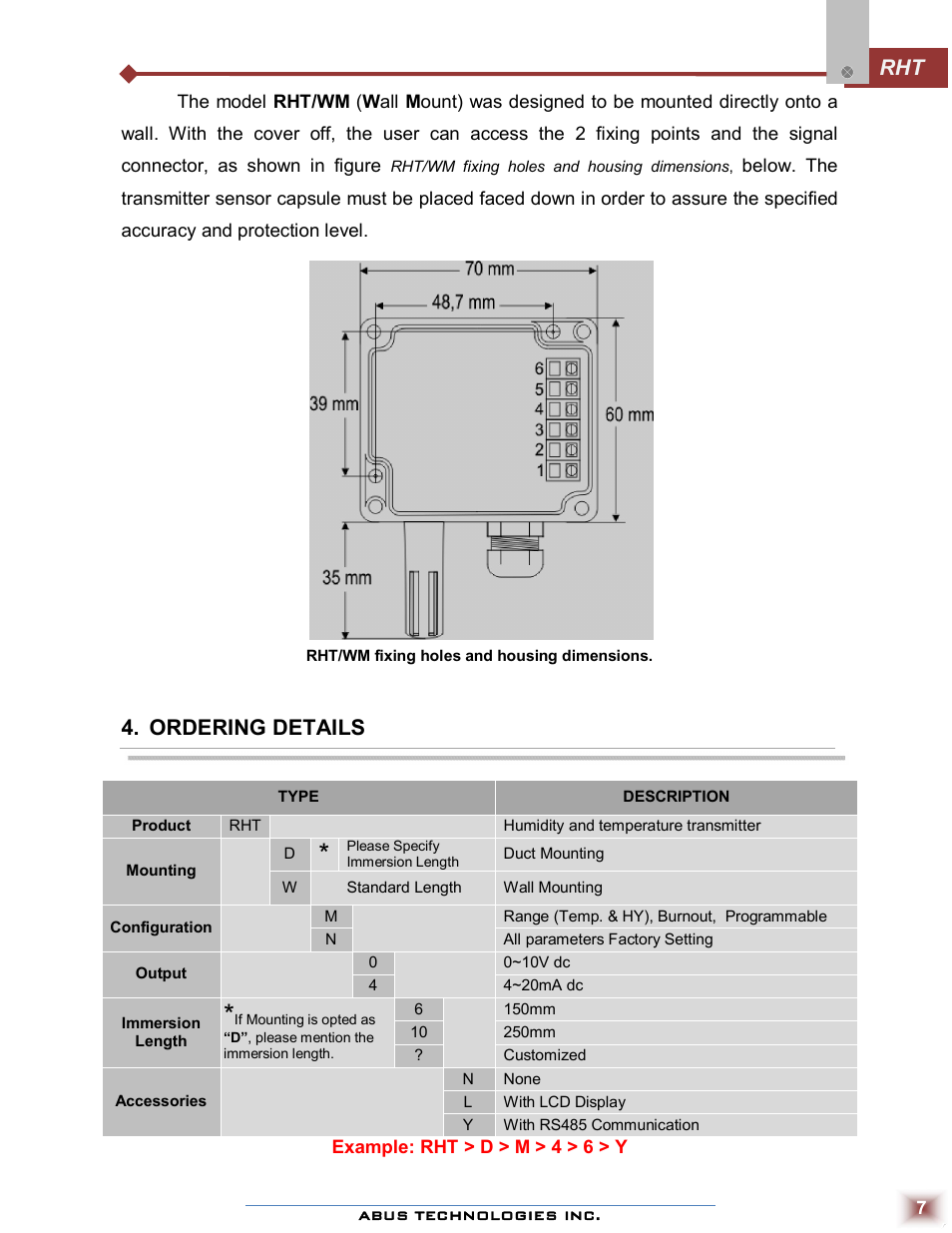 Ordering details | ABUS Technologies RHT WM with LCD Датчики User Manual | Page 7 / 12