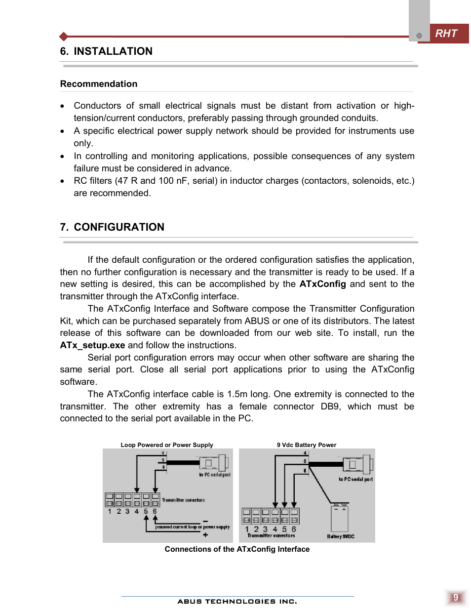 Rht 6. installation, Configuration | ABUS Technologies RHT WM with LCD Датчики User Manual | Page 9 / 12