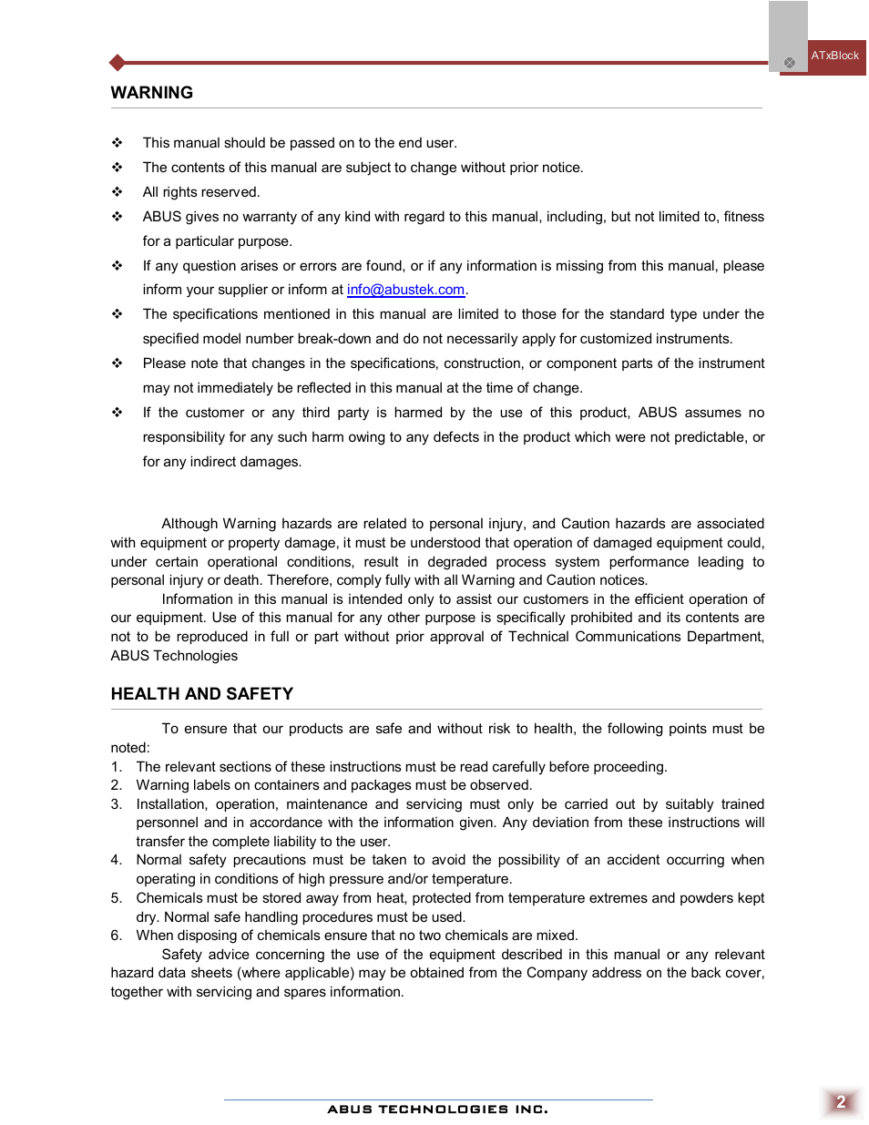 ABUS Technologies ATxBlock Temperature Transmitter User Manual | Page 2 / 11
