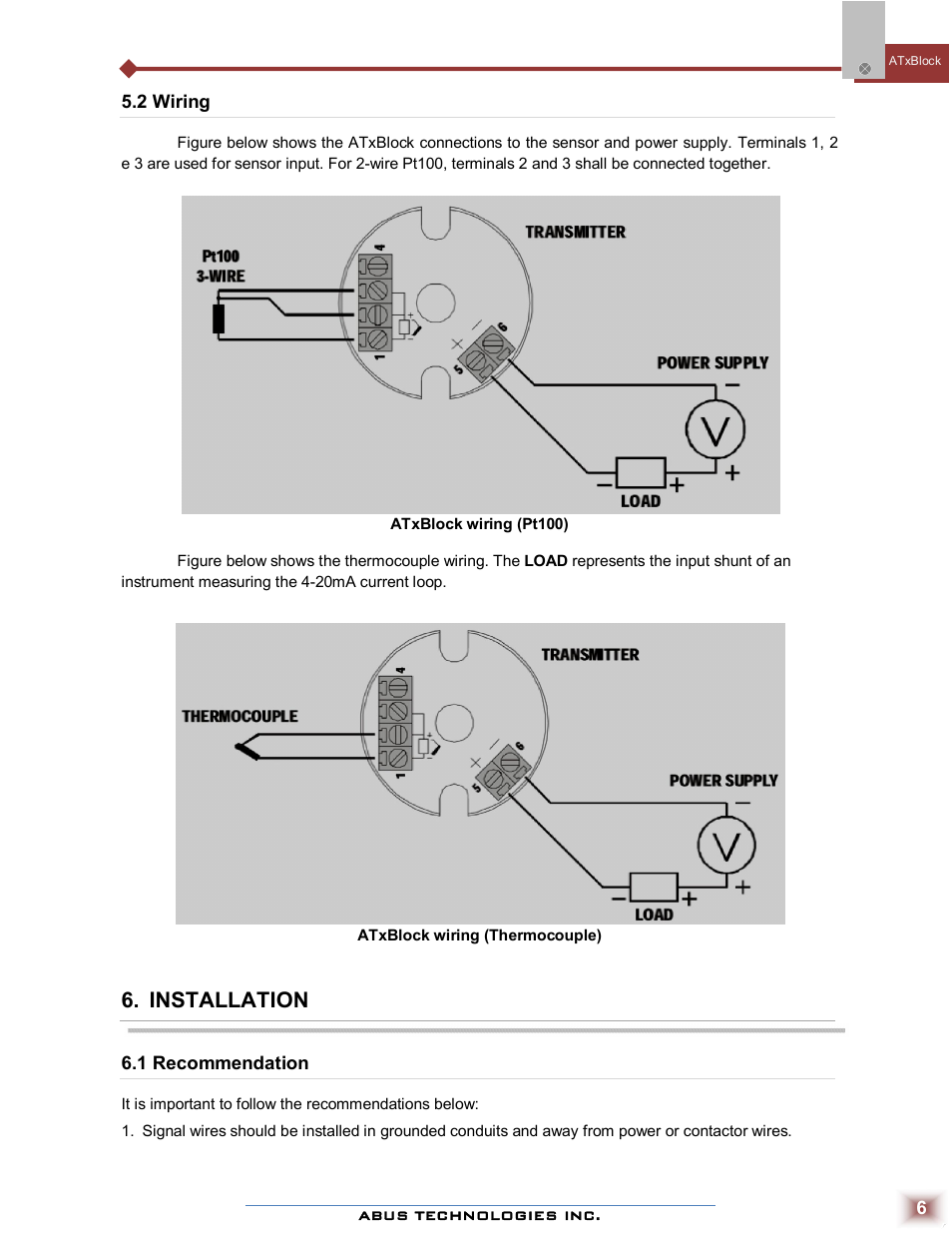 Installation | ABUS Technologies ATxBlock Temperature Transmitter User Manual | Page 6 / 11