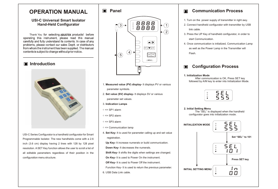 ABUS Technologies USI-C Universal Smart Isolator Hand-Held Configurator User Manual | 2 pages