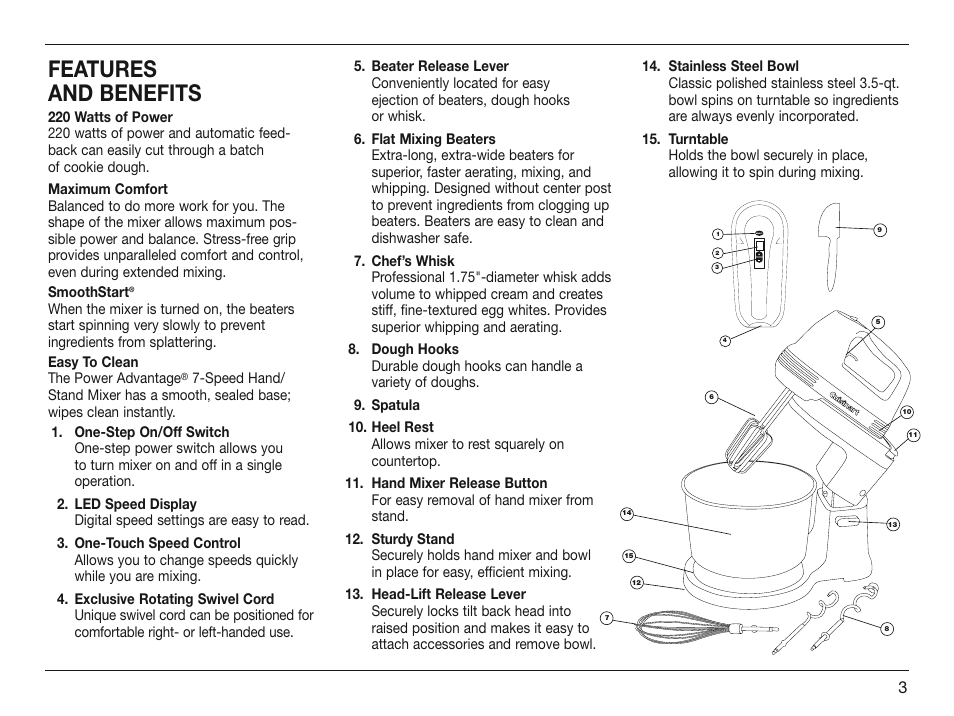 Features and benefits | Cuisinart HSM-70 User Manual | Page 3 / 7