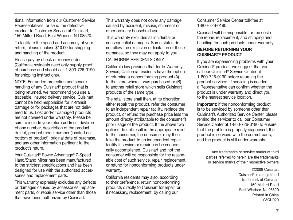 Cuisinart HSM-70 User Manual | Page 7 / 7