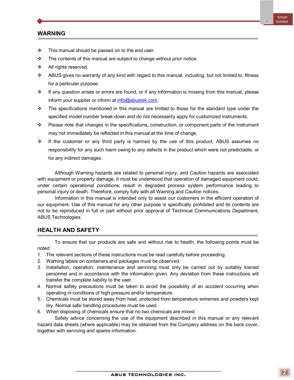 ABUS Technologies SPI Smart Programmable Isolator User Manual | Page 2 / 10