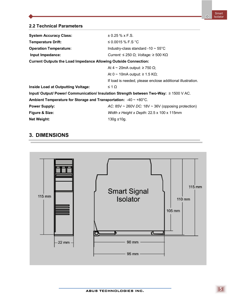 Dimensions | ABUS Technologies SPI Smart Programmable Isolator User Manual | Page 5 / 10