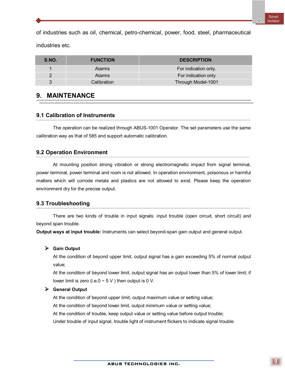 Maintenance | ABUS Technologies SPI Smart Programmable Isolator User Manual | Page 9 / 10