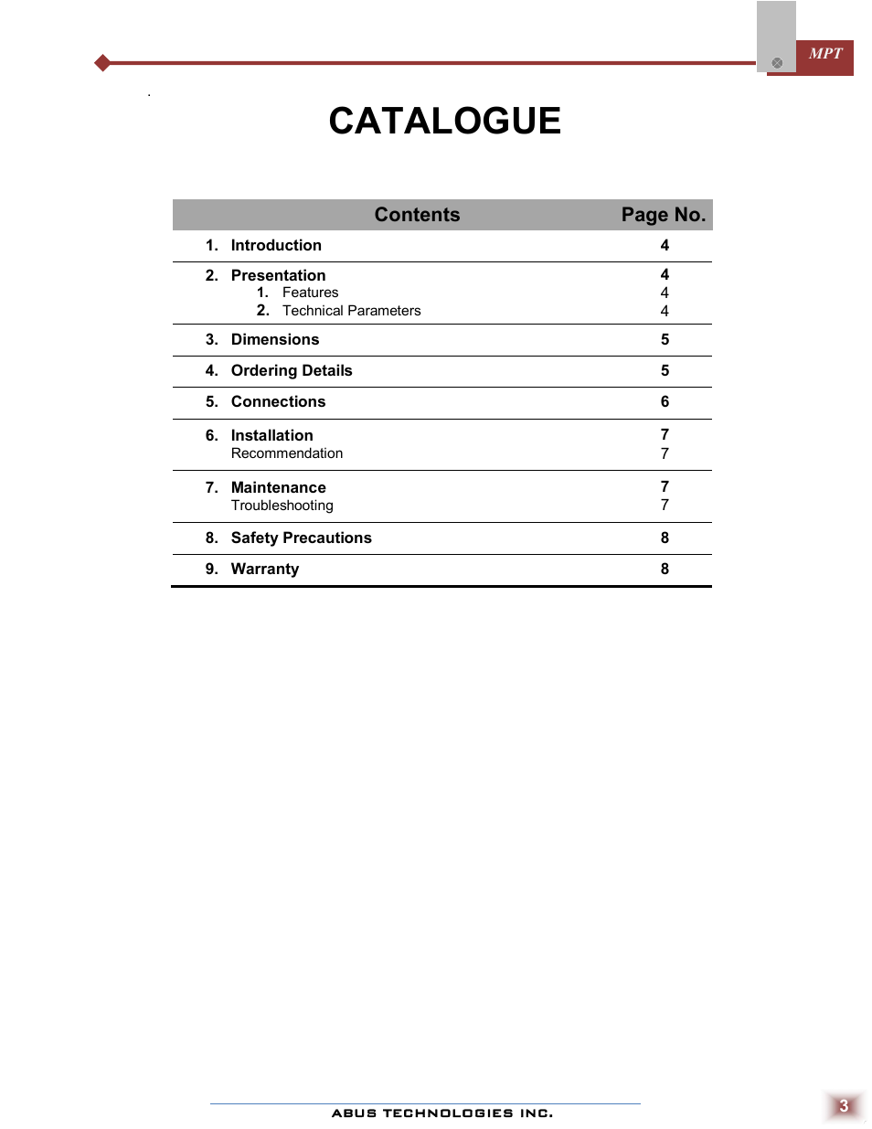 Catalogue | ABUS Technologies MPT Melt Pressure Transmitter User Manual | Page 3 / 8
