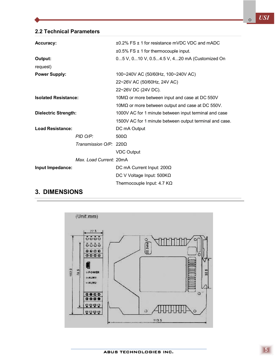 Dimensions | ABUS Technologies USI Universal Smart Isolator User Manual | Page 5 / 11
