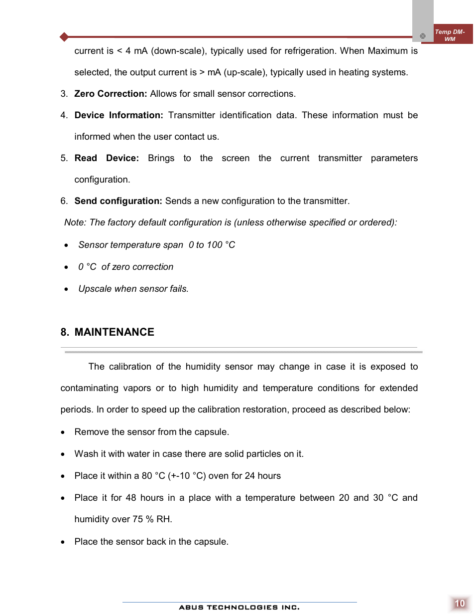 Maintenance | ABUS Technologies Temp DM WM Temperature Transmitter User Manual | Page 10 / 11